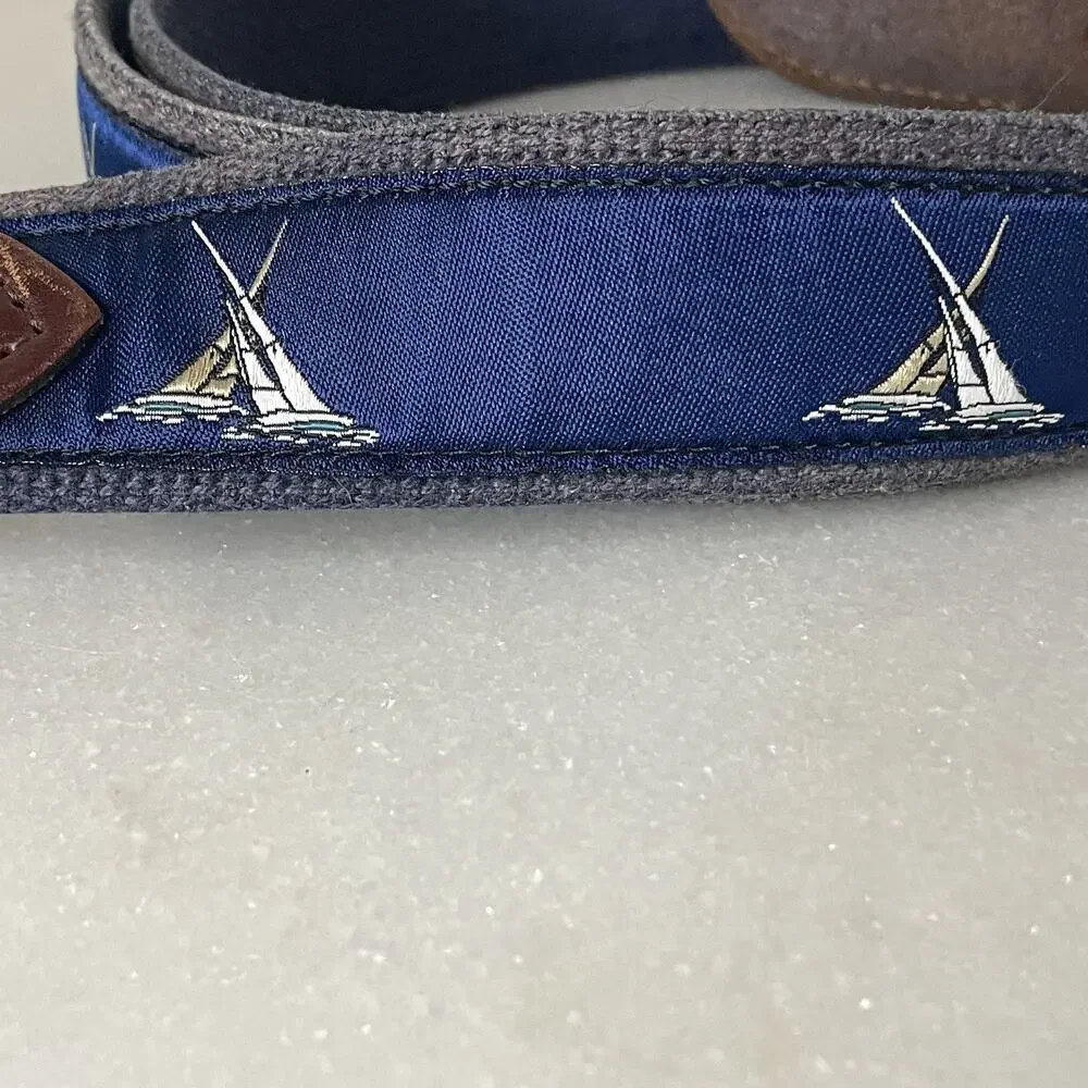 Belted Cow Co Nautical Sailboat Ribbon Club Belt Mens 44 Leather Preppy Yacht